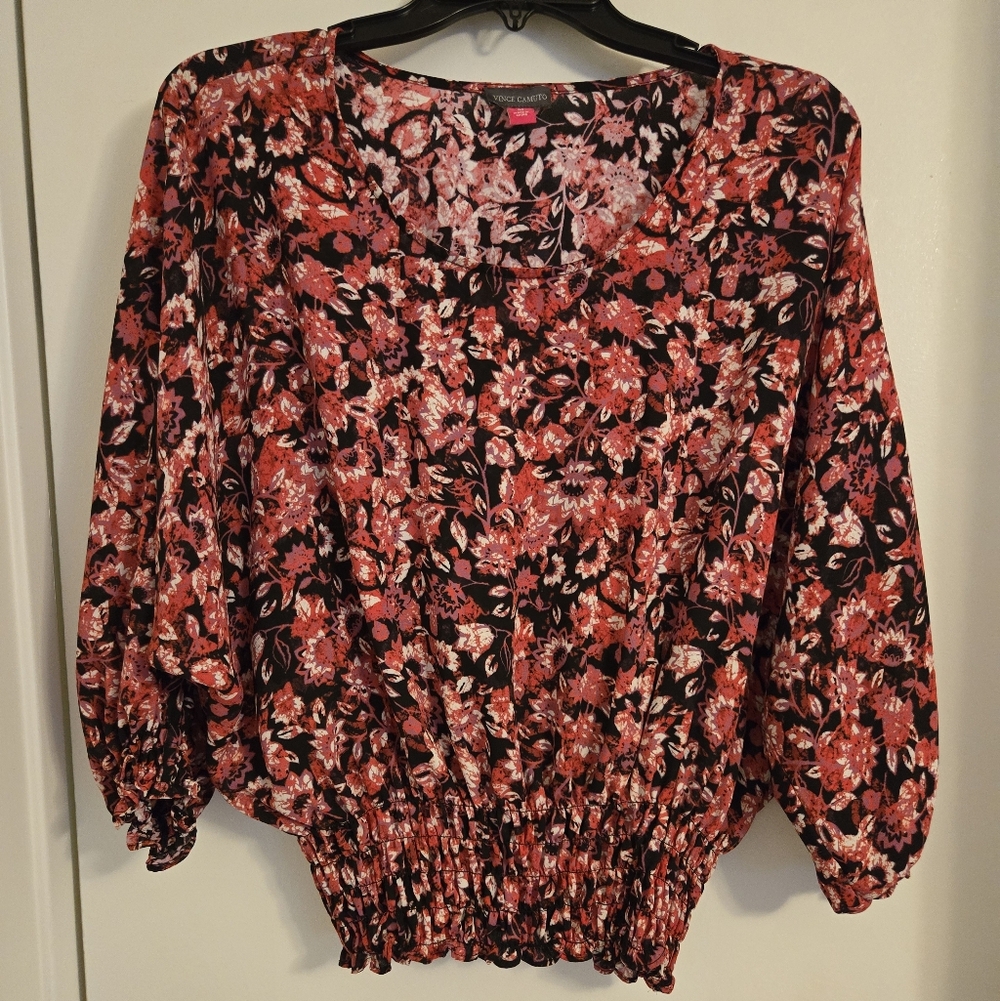 Vince Camuto Floral Blouse - Red and Black - Picture 3 of 6